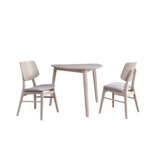 White Solid Wood Small Dining Table with 2 Chairs, Compact Corner Set