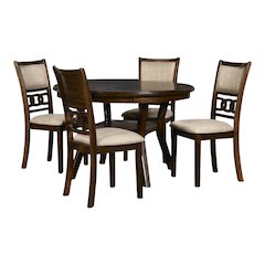 Cherry Brown 5-Piece Wood Round Dining Set, Traditional Finish