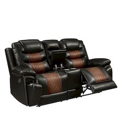 Brown Faux Leather Loveseat Recliner Sofa With Cup Holders And Manual Comfort