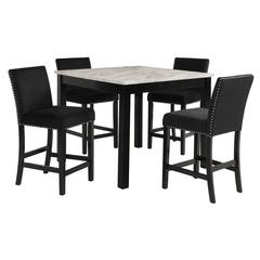 Furniture Celeste 5-Piece Faux Marble & Wood Counter Set in Black