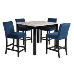 Furniture Celeste 5-Piece Faux Marble & Wood Counter Set in Blue