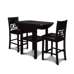 Gia 3-Piece 42" Wood Counter Drop Leaf Table Set, Ebony
