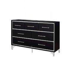 Ava Wood 7 Metal Glide Drawers Dresser in Ebony Black
