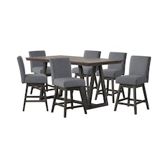 High Line 7-Pc Counter Table Set with Swivel Chairs, Gray