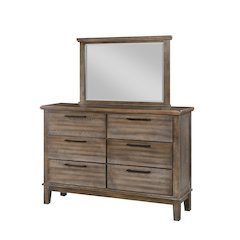 Cagney Wood 6-Drawer Dresser with Mirror, Vintage Gray
