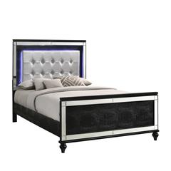 Furniture Valentine Solid Wood Full Size Lighted Bed in Black