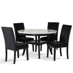 Furniture Celeste 5-Pc Faux Marble Round Dining Set  4 Chair-Black