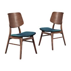 Wood Dining Chair Set of 2 Mid-Century Walnut Teal