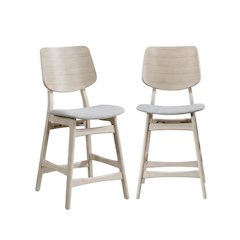 Wood Upholstered Counter Bar Stools for Kitchen Island, White Ash, Set of 2