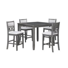 Gray Wood 5-Piece Counter Height Dining Table Set with Chairs for 4