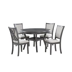 Gray Wood Round Dining Table Set for 4 – Kitchen and Dining Room Use