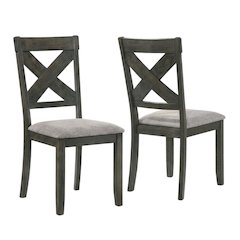 Solid Wood and Fabric-Upholstered Rustic Side Chair, Rustic Brown, Set of 2