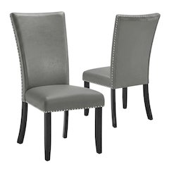 Solid Wood and Vinyl Upholstered Dining Chairs for Dining Room, Grey, Set of 2