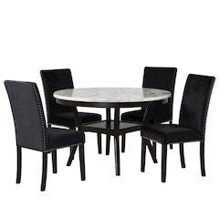 Counter Height Kitchen Table, Round Marble Dining Table in Brown Wood