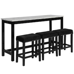 Bar Table Set, Console Table with Stools, Wood Sofa Table with Stools Black
