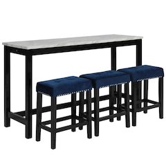 Blue Bar Table Set – Console Table with Stools for Kitchen or Lounge