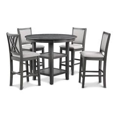 Amy 5-Piece Wood Round Counter Set with 4 Chairs in Gray