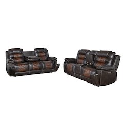 Nikko 2-Piece Faux Leather Power Living Room Set, Brown