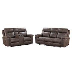 Quade 2-Piece Fabric Upholstered Power Sofa And Loveseat Set, Mocha Brown