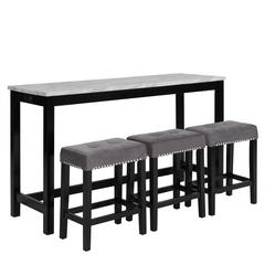 Furniture Celeste 4-Piece Faux Marble & Wood Bar Set in Gray