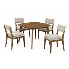 Miller 5-Pc Wood Square Dining Set w Side Chairs in Walnut