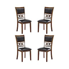 Solid Wood Dining Chair Set of 4 PU Seat Transitional Brown Style