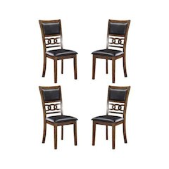 Wood Dining Chair Set of 4 PU Seat Ebony Brown