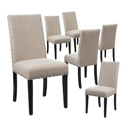 Solid Wood Dining Chairs for Kitchen Table and Dining Room, Beige, Set of 6
