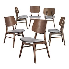 Solid Wood Upholstered Dining Chairs, Dark Gray, Set of 6