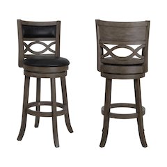 Gray Wood Swivel Bar Stool Set of 2, PU Seat, Reinforced Footrest