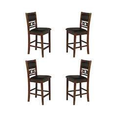 Brown Wood Counter Height Dining Chair Set of 4, PU Seat, Solid Construction