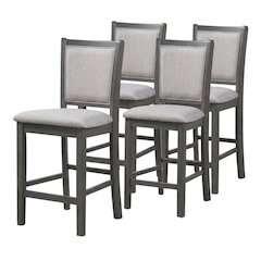 Solid Wood Counter Height Bar Stools with Polyester Upholstered Seats, Set of 4