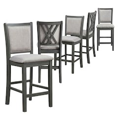 Solid Wood Counter Height Bar Stools with Polyester Upholstered Seats, Set of 6