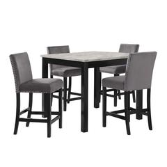 Furniture Celeste 5-Piece Faux Marble & Wood Counter Set in Gray