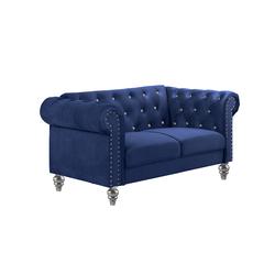 Furniture Emma Velvet Fabric Loveseat with Rolled Arms in Royal Blue