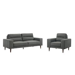 Vale 2-Piece Polyester Fabric Sofa and Chair Set, Gray