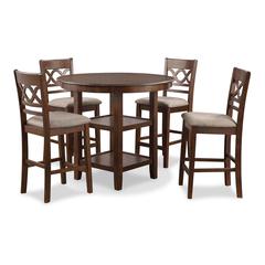 Furniture Cori 5-Piece Solid Wood Counter Set in Brown