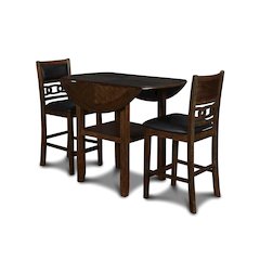 Gia 3-Piece 42" Wood Counter Drop Leaf Table Set, Brown