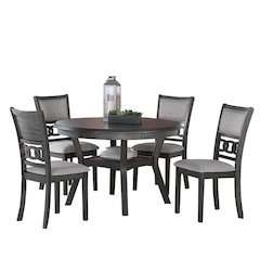 Gray Solid Wood Dining Table with 4 Chairs, 47" Round Table with Storage