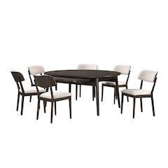 Rex 7-Piece Wood Round Dining Set with Leaf Table, Walnut