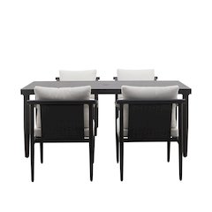 Moana 5-Piece Metal Patio Dining Set in Brown/Ivory