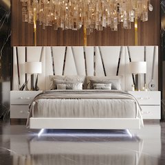 Europa Wood King Bed with 2 Nightstands and Panels, White