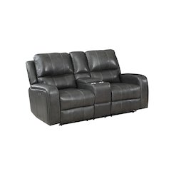 Linton Leather Console Loveseat W/ Pwr Fr-Gray