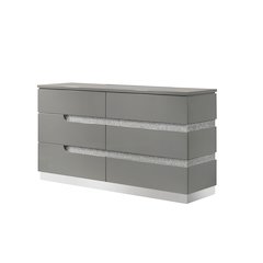 Paradox Glam Wood 6-Drawer Dresser, Gray