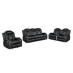 Orion II 3-Pc Faux Leather Power Living Room Set, Black