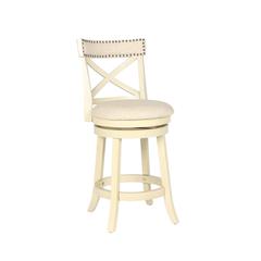 Furniture York 24" Wood Counter Stool with Fabric Seat in Ant White