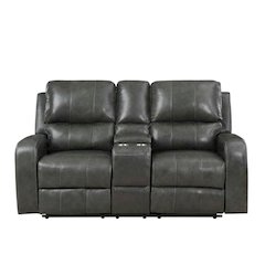 Leather Power Reclining Loveseat with Console, Upholstered Love Seat, Grey