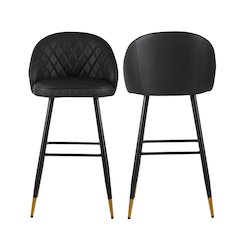 Oliver Vegan Leather Bar Chair in Black (Set of 2)