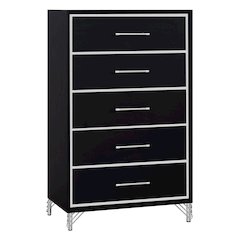 Ava Wood 5 Metal Glide Drawers Chest in Ebony Black