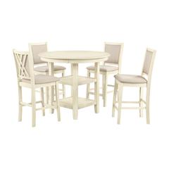 Amy 5-Piece Wood Round Counter Set with 4 Chairs in Bisque Beige